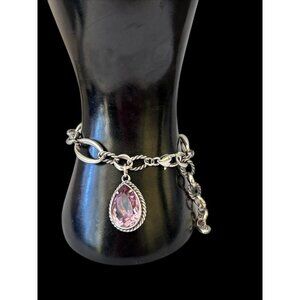 Brighton Siver Tone "POWER OF PINK" Swarovski Crystal Ribbon Bracelet.